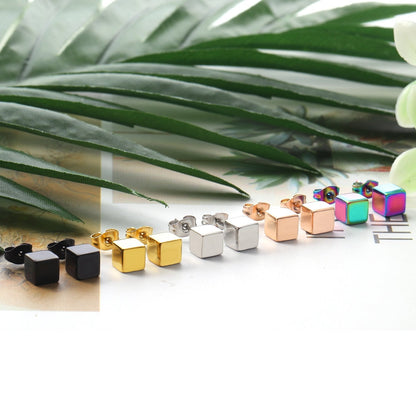 ASON Trendy Square Earrings Smooth Cube Piercing Stud Earring Stainless Steel for Women Girl Geometric Jewelry Accessories asonjewelry