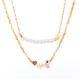 Imitation Pearl Double Layered Necklace With Cute Astronaut Heart Star Charms Box Chian Double Pendant Necklace