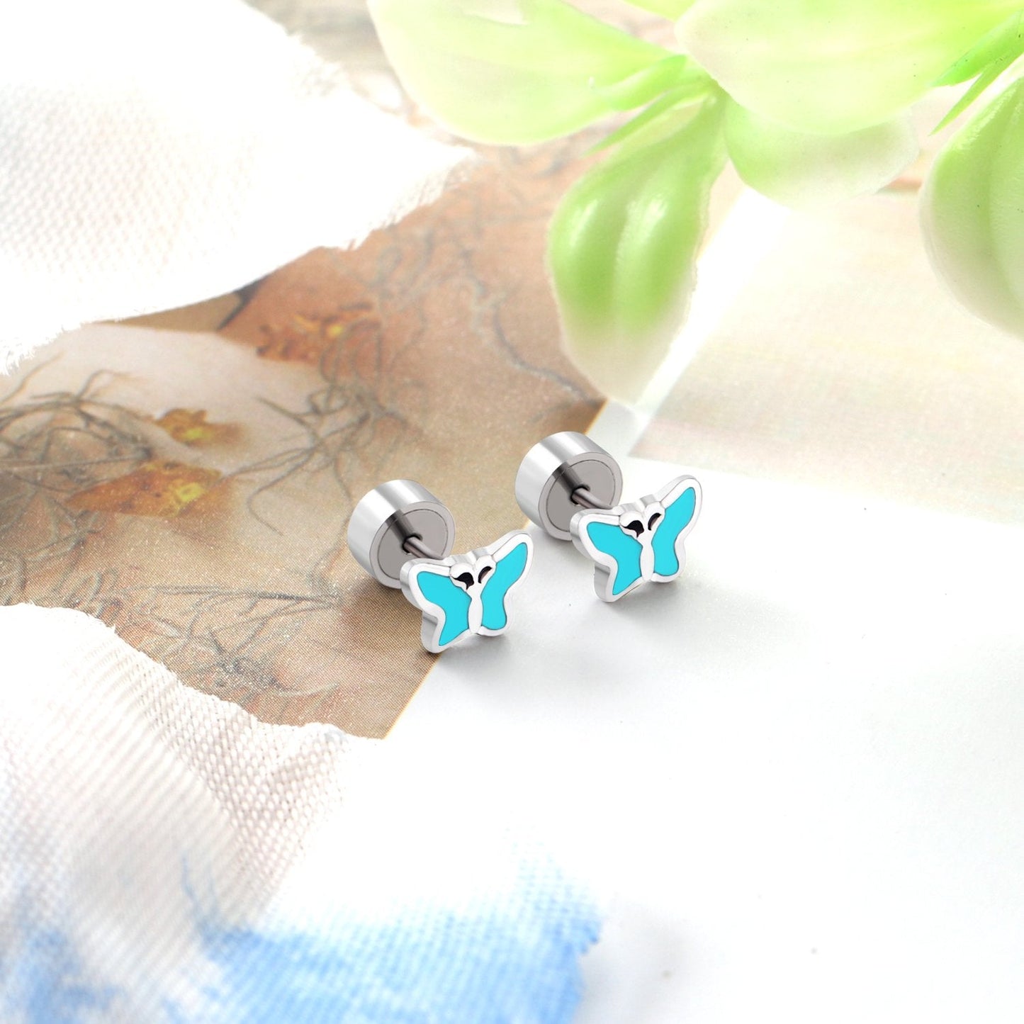 ASON 316L Stainless Steel Silver Color Lovely Butterfly Press Stud Earrings for Women/Girl/Kids Party Gift Fashion Jewelry asonjewelry