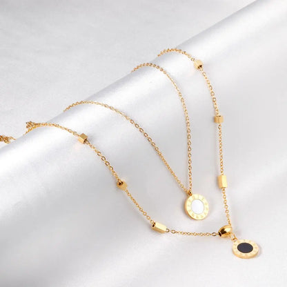 New Design Romantic Double Pendant Necklace For Women Design Roman Numerals Trendy Black And White Shell Collier asonjewelry