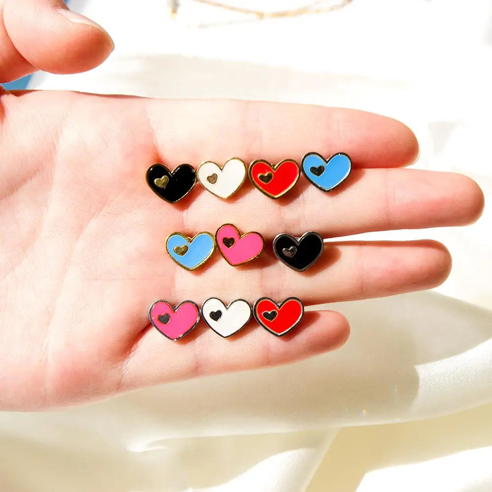 5 Colors Fashion Jewelry Stainless Steel Heart Stud Earring Set For Women's Shell Korean Earrings Set Brinco asonjewelry