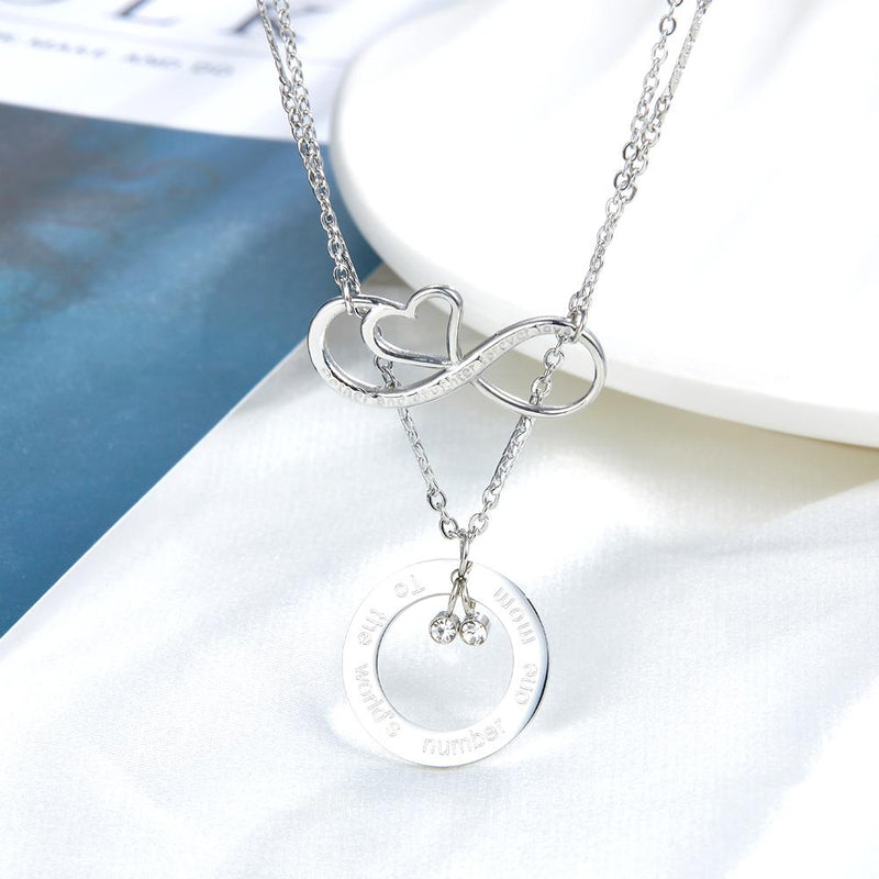 Beads Chains Layer Necklace For Women Stainless Steel Accessories Silver Color Ring and Heart Pendants Fashion Jewelry