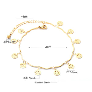 ASON Sweet Barefoot Smiley Face Anklet Chain Stainless Steel Gold Color for Women Gift Foot Chain Accessories Jewelry