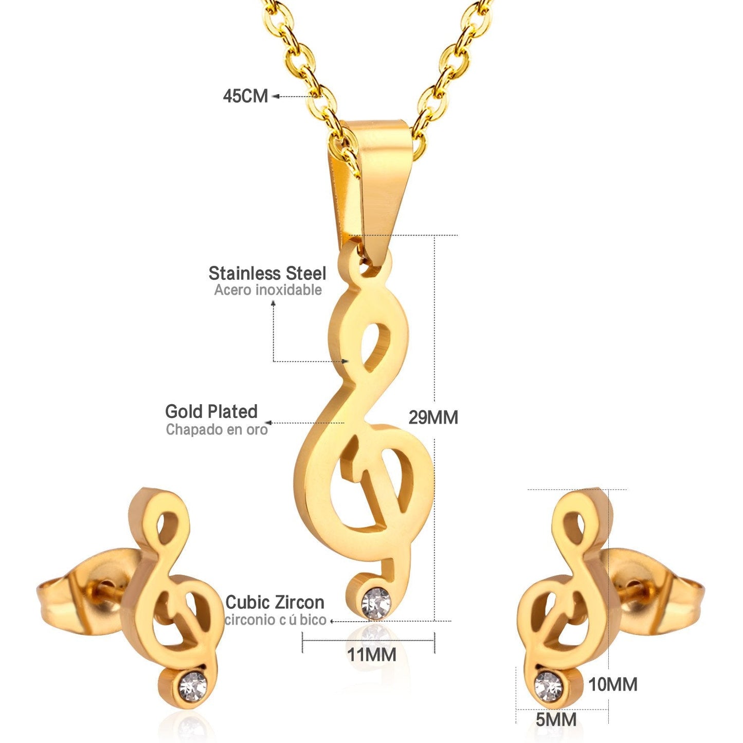 ASON Gold Color 316L Stainless Steel Jewelry Sets for Women 2019 Music Pendant Necklace Small Stud Earrings for Femme asonjewelry