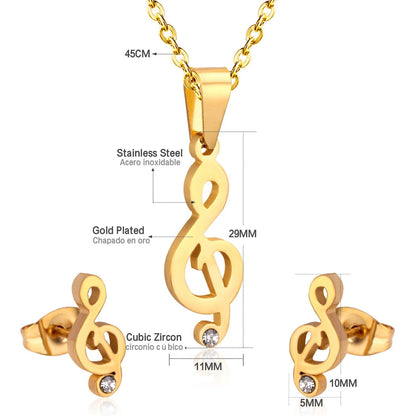 ASON Gold Color 316L Stainless Steel Jewelry Sets for Women 2019 Music Pendant Necklace Small Stud Earrings for Femme asonjewelry
