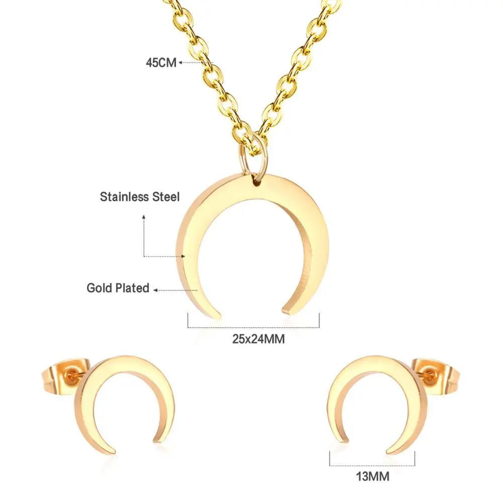 Gold Moon Dubai African Wedding Bridal Jewelry Set For Women Stainless Steel Necklace Earring Jewellery Sets 2022 asonjewelry