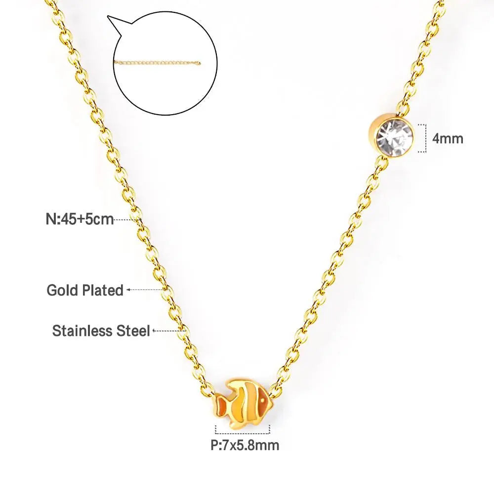 Small Yellow Blue Fish Pendant Necklace Stainless Steel Necklace For Women Fashion Animal Jewellry Necklace Choker asonjewelry
