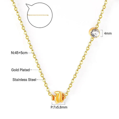 Small Yellow Blue Fish Pendant Necklace Stainless Steel Necklace For Women Fashion Animal Jewellry Necklace Choker asonjewelry