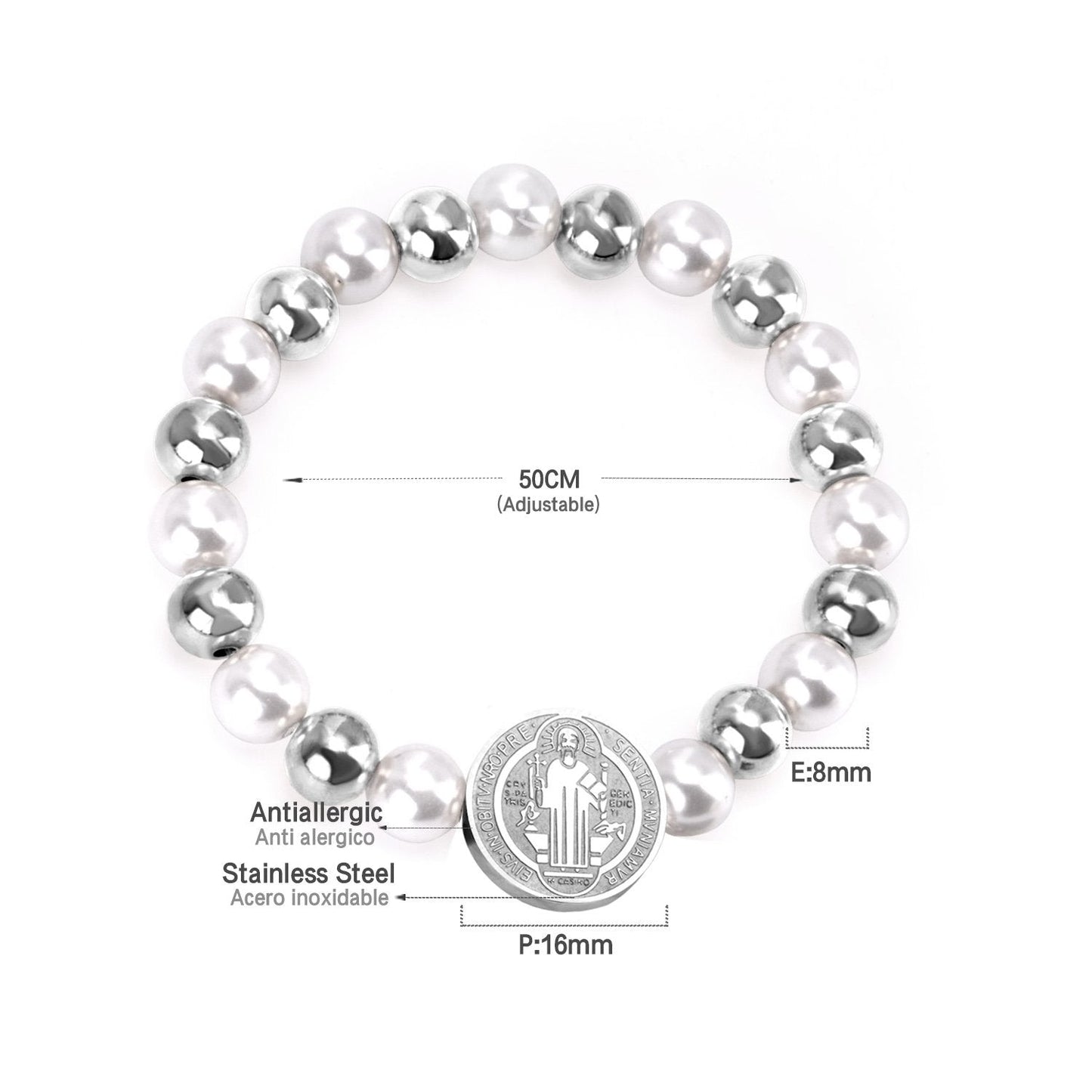 ASON Pulseras Ball Beaded Bracelets With Imitation Pearl Gold Color Stainless Steel Round Jesu Pendants Women Bangle asonjewelry