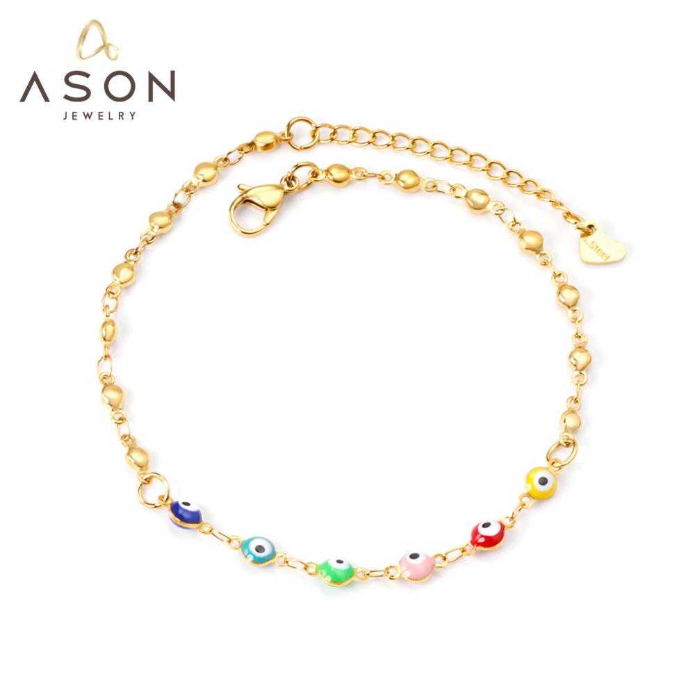 ASON Trendy Evil Eyes Charm Anklet 316L Stainless Steel Gold Color Foot Chain for Women Beach Jewelry Fashion Jewelry Gift asonjewelry