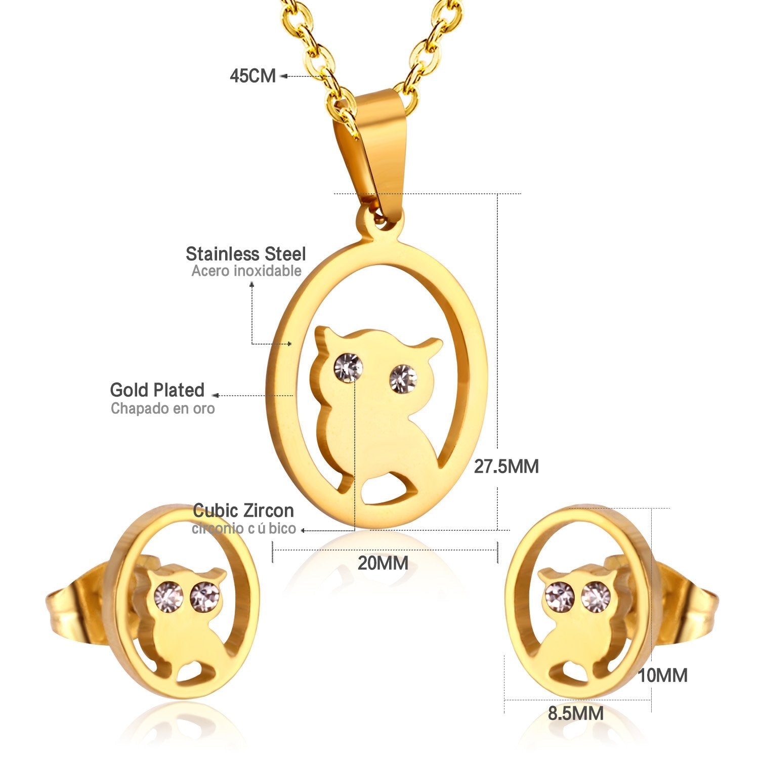 ASON Gold Color 316L Stainless Steel Jewelry Sets  for Women Round Owl Pendant Necklace Small Stud Earrings for Femme asonjewelry