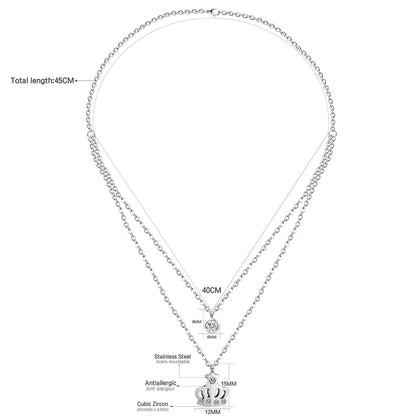 ASON  Necklaces Stainless Steel Round Cubic Zirconia Pendant Necklaces Gold Color Double Chainlaces Party Gift Chokers asonjewelry