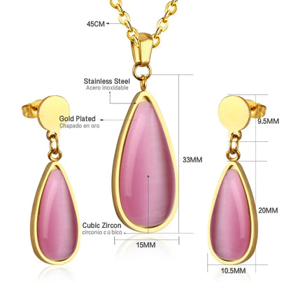 Luxury Weding Dubai Bridal Jewelry Sets Of Necklace And Earing Water Drop Stone Trendy Stainlee Steel Set For Women asonjewelry