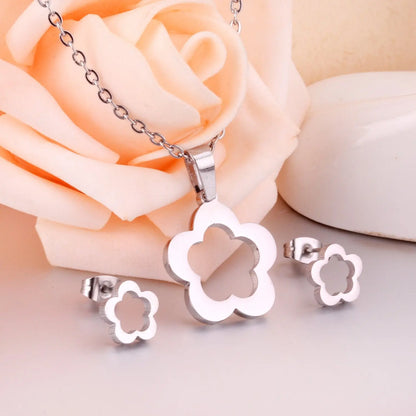 Flower Wedding Dubai African Jewelry Set Gold Pendant Necklace Earrings For Women Stainless Steel Jewelry Sets asonjewelry
