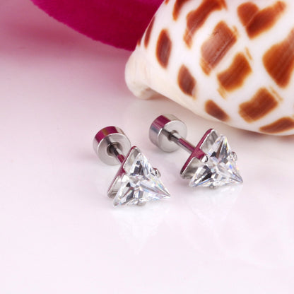 ASON Cute Size 6mm Gold Color Cubic Zirconia Triangle Screw Piercing Stud Earring Stainless Steel Earring For Women Jewelry asonjewelry