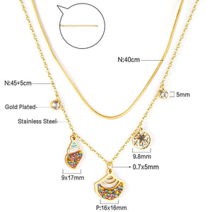 Popular Fan Shape Conch Double Chain Mix Cubic Zirconia Pendant Necklaces For Women Party Jewelry Parts choker