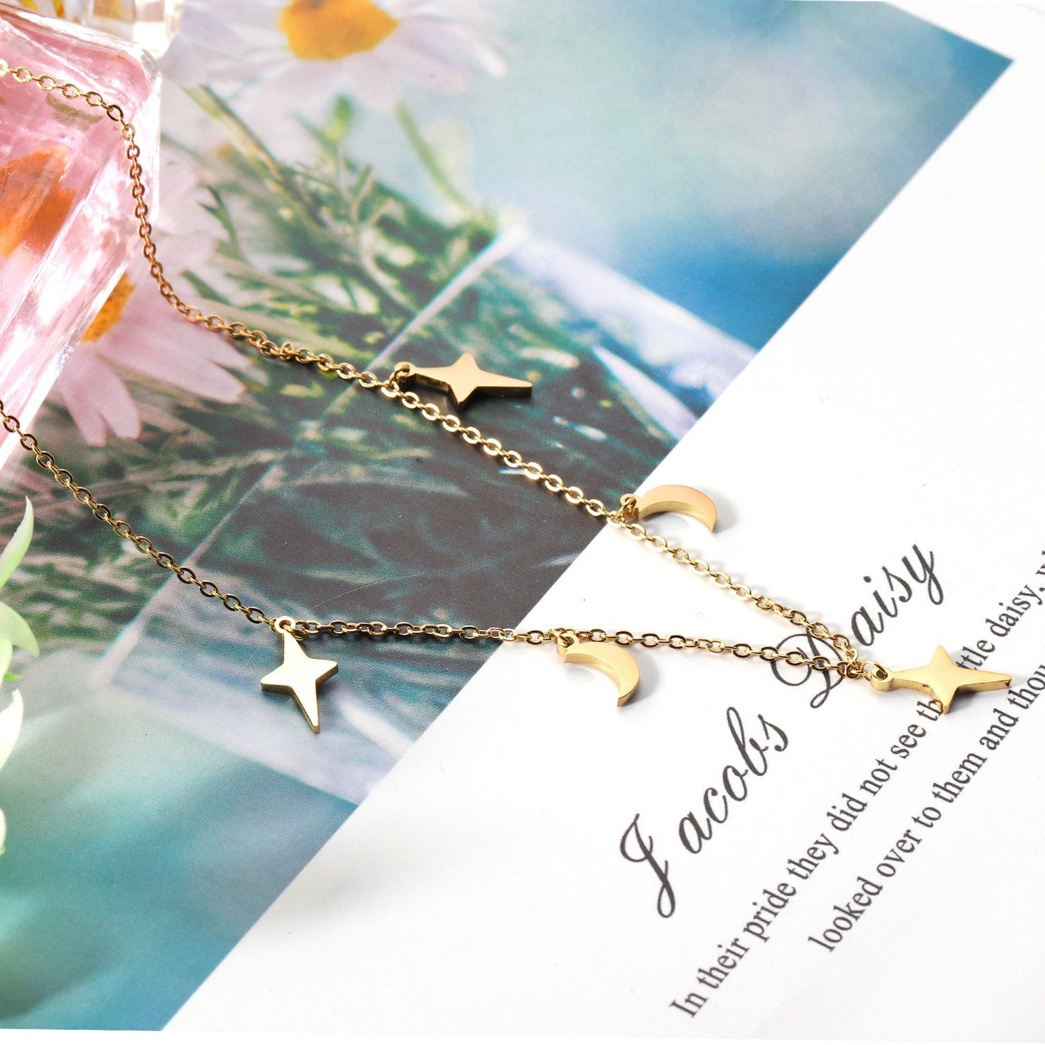 ASON Moon and Star Pendant Necklaces Gold Color Stainless Steel Chain for Women Girls Fashion Jewelry Accessories Gift asonjewelry