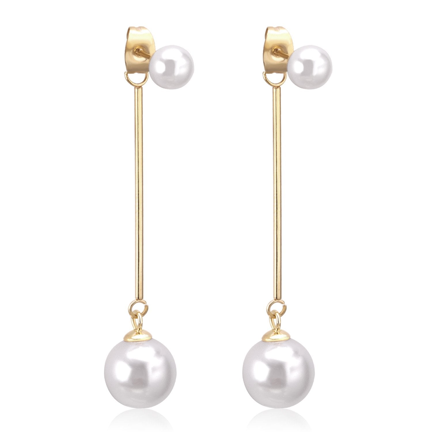 ASON Long Line Link Chain Imitation Pearl Dangle Earrings for Women Gold Color Cross Earrings Female Bijoux Pendientes asonjewelry