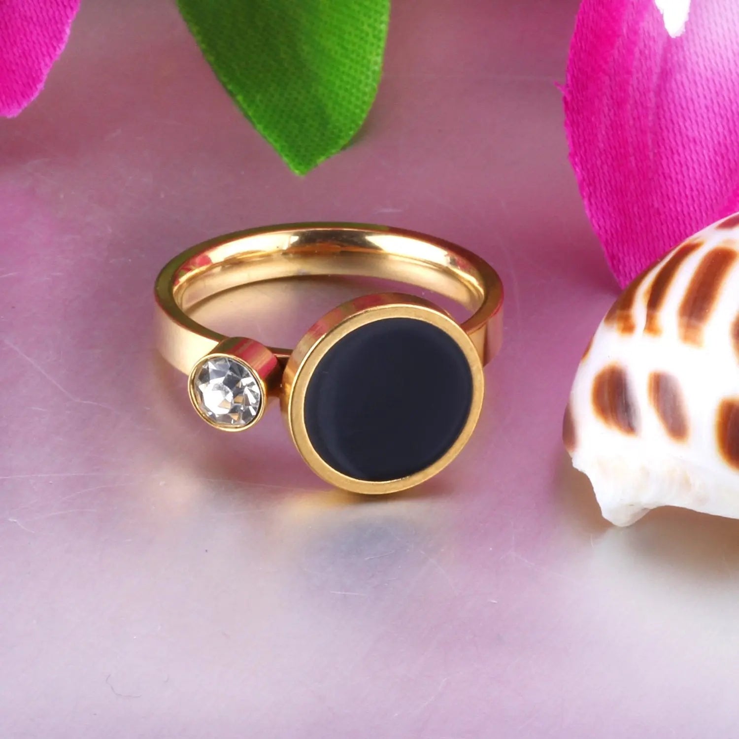 Trendy Women Black Stone Ring With Cubic Zirconia For Decor No Fade Rings Jewelry USA Size 6-8 asonjewelry