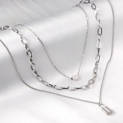 Thick Chain Necklace For Girls Cool Trendy Decor Steel Necklace For Women Cute Heart Lock Pendant Collier Aesthetic asonjewelry
