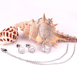 Cubic Zirconia Round Double Necklace Earrings Jewelry Sets For Women Girl bijoux Stainless Steel Wholesale Wedding