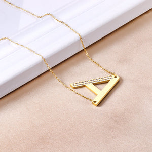 Stainless Steel Zircon Pendants Necklaces Gold Color Letter Necklace Chains Accessories Collars Choker Wholesale