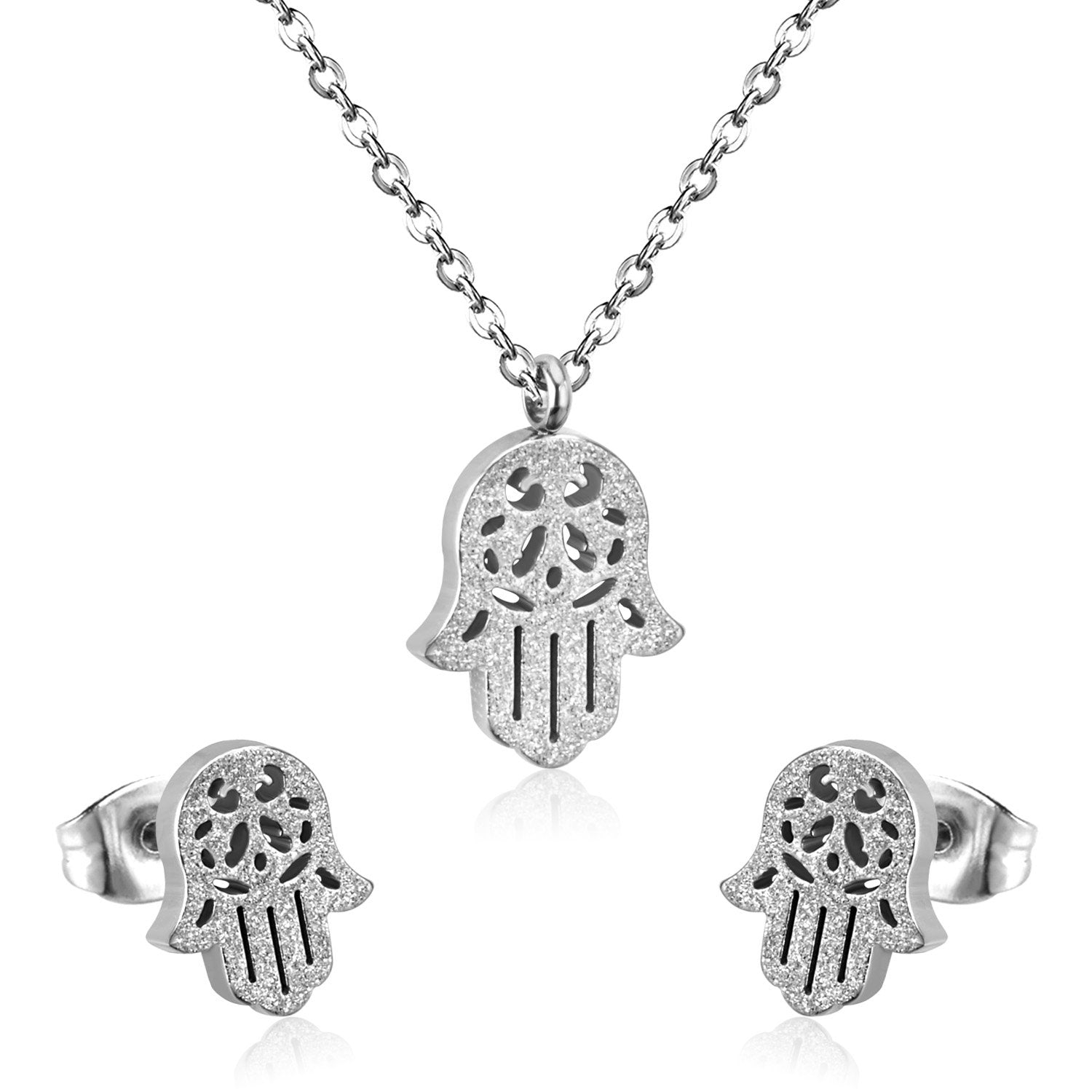 ASON Stainless Steel Gold Color Jewelry Sets Hand Shape Pendant Necklace Earrings Jewelry Sets for Women Girl Party Girls asonjewelry