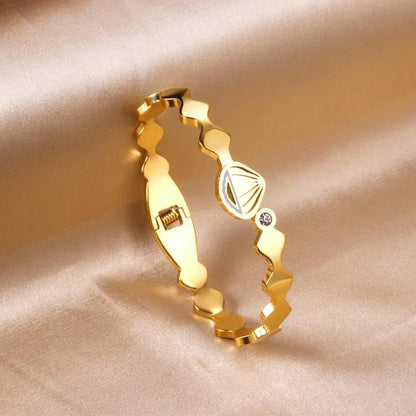 Stainless Steel Bangles On Hand Mental Bracelets For Women Shell Printed Rhinestone Bangles Customize Bangles Gifts asonjewelry