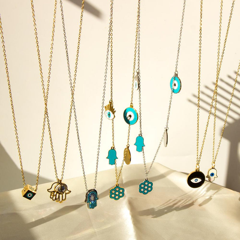 Joyería de ojos turcos azules, collares de ojos malvados para mujer, Gargantilla de acero inoxidable, ojos estéticos de moda, cosa extraña