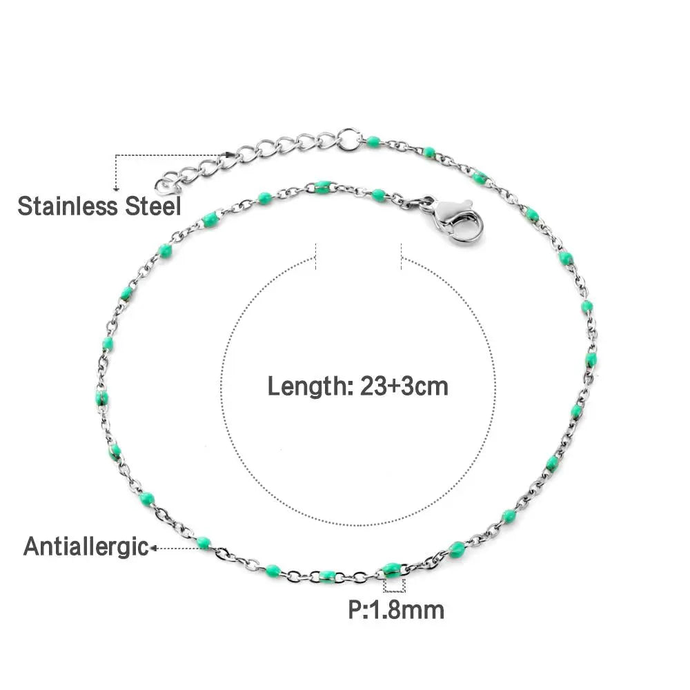 Bohemian Green Blue Yellow Beads Chain Anklets Stainless Steel Summer Ankle Bracelet Body Jewelry Gifts For Women Girl asonjewelry