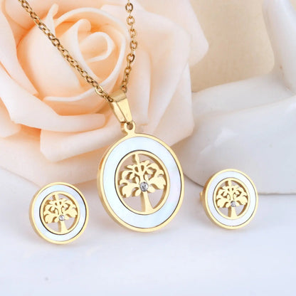 Gold Stainless steel Shell African Wedding Dubai Bridal Jewelry set Indian Tree Necklace Earrings Jewellery Set asonjewelry