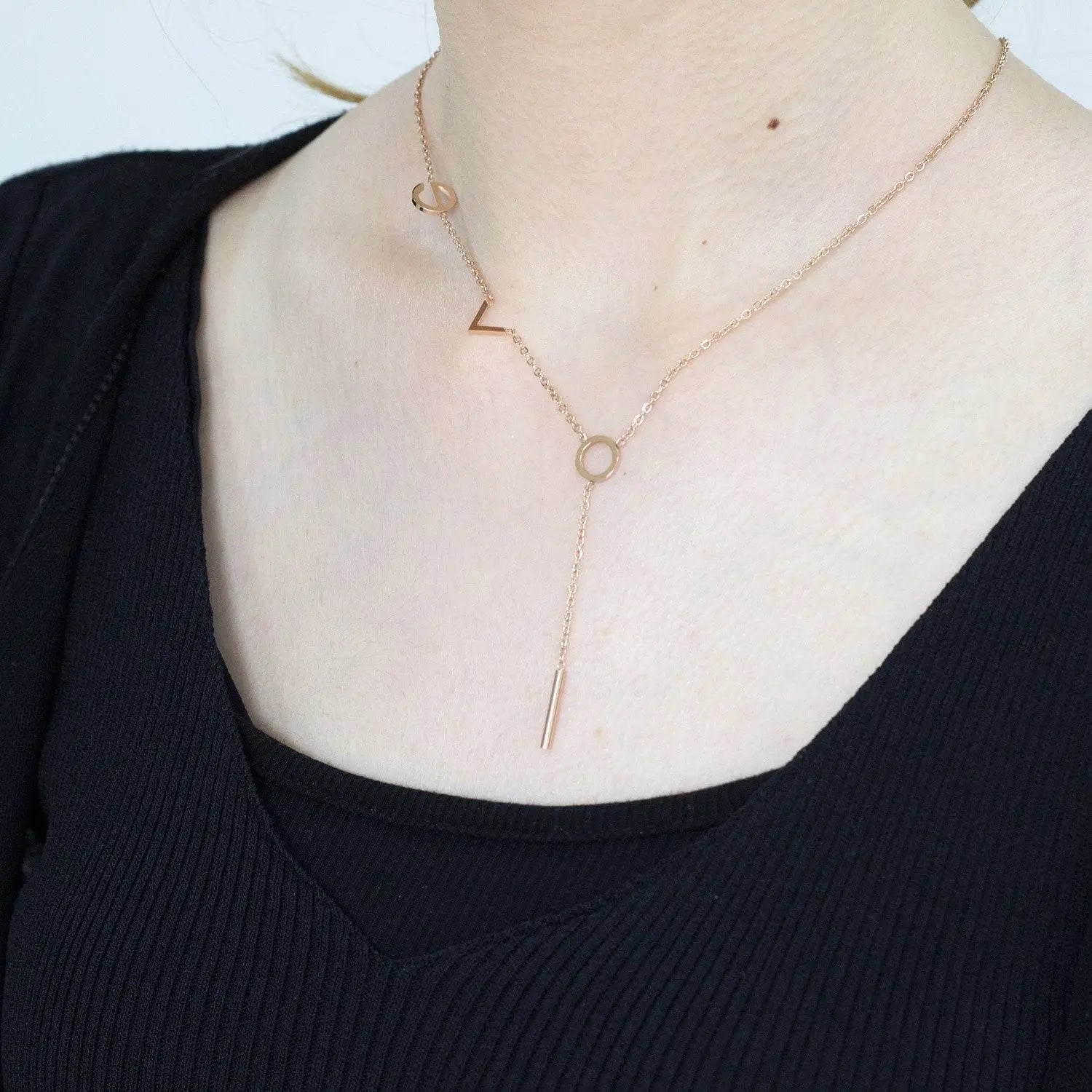 Fashion Jewelry Rose Gold "Love" Pendants Necklaces For Women 316L Stainless Steel Chains choker Necklace Set asonjewelry