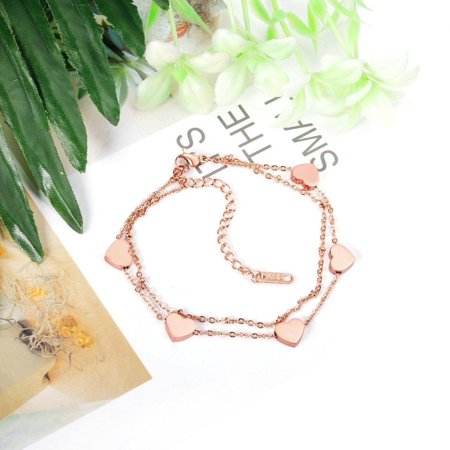 ASON Multi-layer Heart Charm Bracelet Gold Color Stainless Steel Bangle with Extender for Women Girl Fashion Jewelry Gift asonjewelry