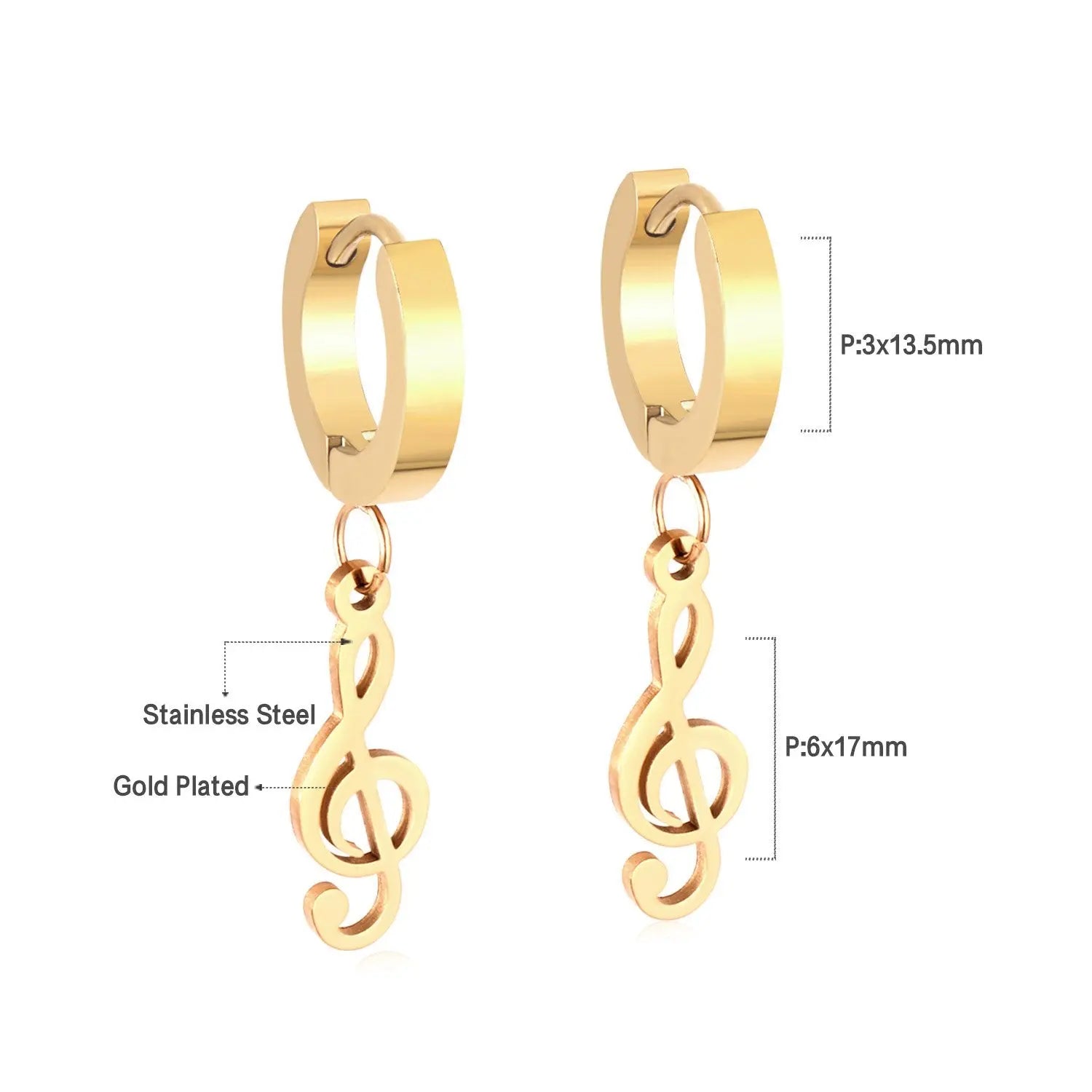 Jewelry Korean Musical Note Drop Earring Sets Stainless Steel Gold/Steel Dangle Earrings Set For Women kolczyki asonjewelry