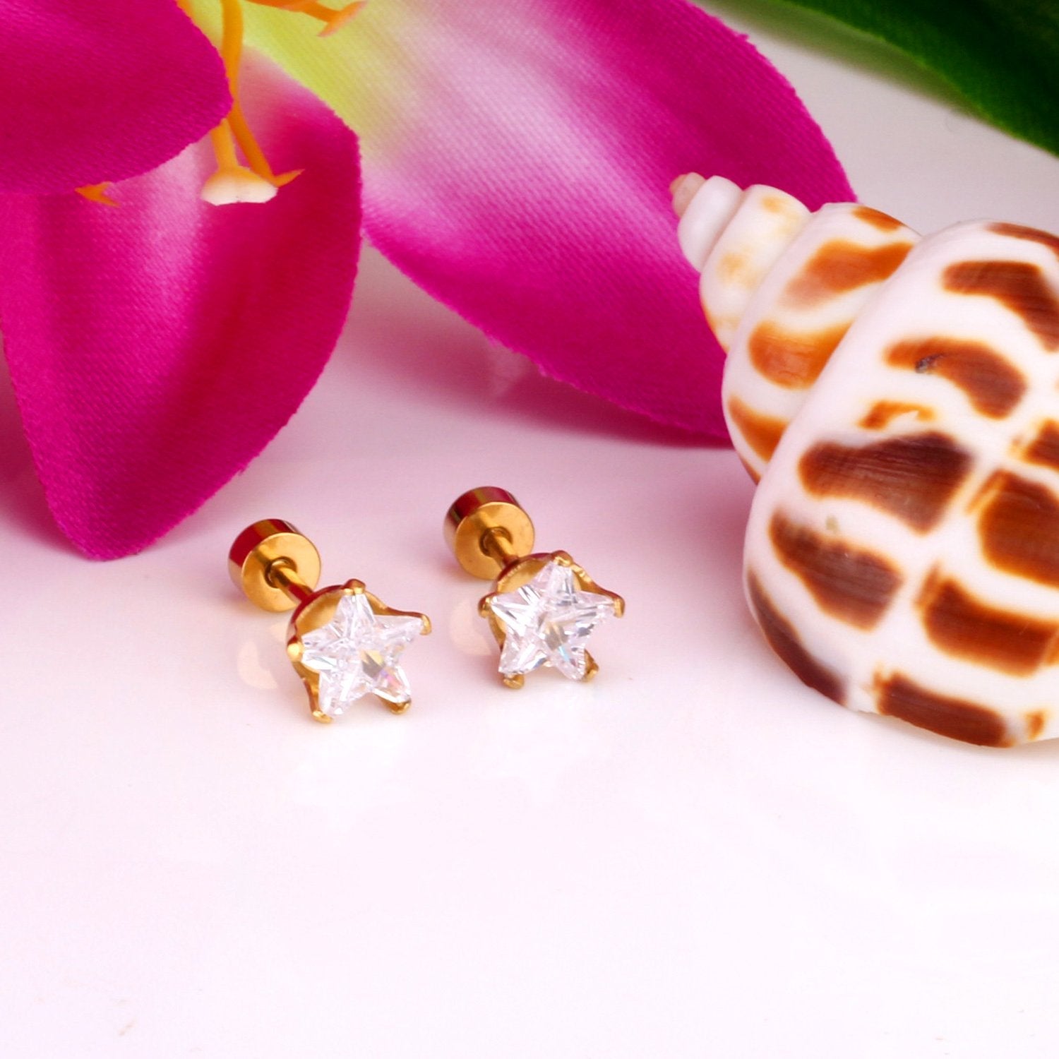 ASON Punk Small Star Screw Piercing Stud Earrings Cubic Zirconia Stainless Steel Gold Color Fashion Jewelry For Women Gift asonjewelry