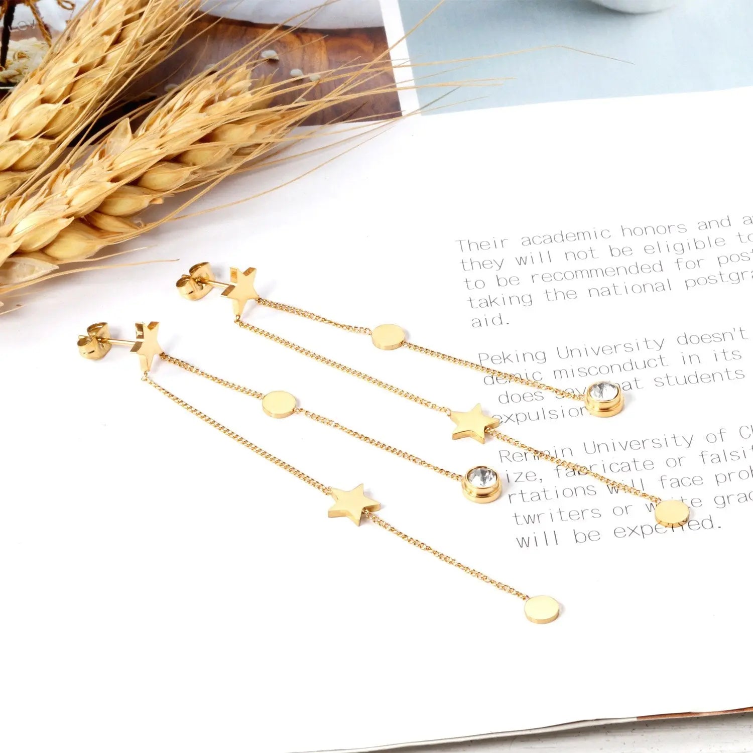 New Crystal Stars Coin Long Tassel Dangle Earrings For Women Girls Stainless Steel Trending Korean Fashion Jewelry asonjewelry