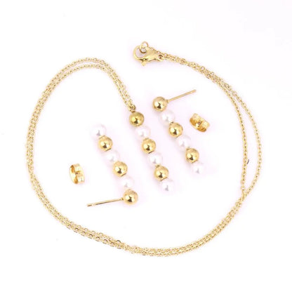 Stainless Steel Jewelry Sets For Women Girls Fake Pearl Earrings Necklace Wedding Dubai Indian Bridal Jewelry Set asonjewelry