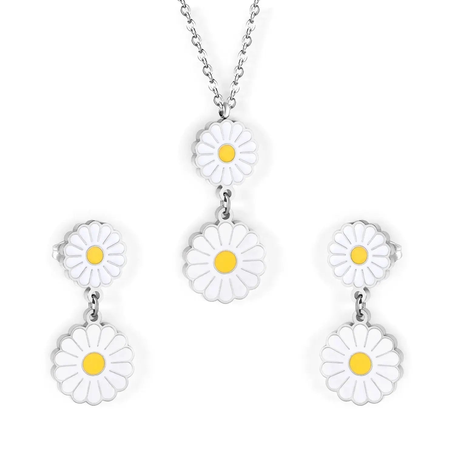 Romantic Stlye Cubic Zirconia Dripping Oil Flower Necklace Earrings Set Bijoux White Color For Women Pendants Collars asonjewelry