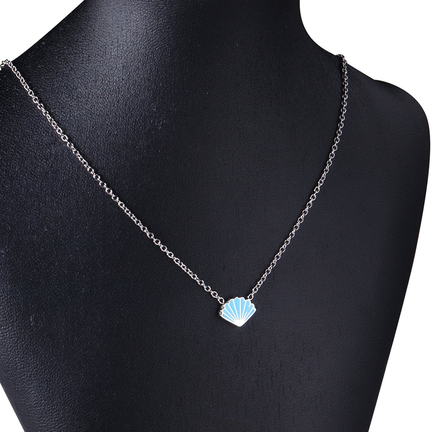 ASON Blue Shell Shape Pendant Necklace Stainless Steel Gold/Silver Color Chain for Women Men Fashion Jewelry Accessories asonjewelry