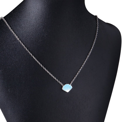 ASON Blue Shell Shape Pendant Necklace Stainless Steel Gold/Silver Color Chain for Women Men Fashion Jewelry Accessories asonjewelry