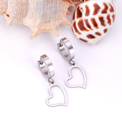 ASON Female Round Hoop Drop Earrings Stainless Steel Heart Pendants Earring Fashion Jewelry Collier 2022 New Anti-allergy asonjewelry