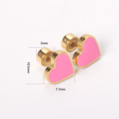 ASON Red/Pink Heart Screw Stud Earring Gold Color Stainless Steel for Women/Girl/Child Ear Piercing Jewelry Christmas Party asonjewelry