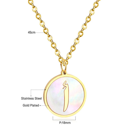 ASON White Shell Gold Color Initial Letter Fashion Pendant Necklace Stainless Steel Alphabet Link Chain for Gift asonjewelry