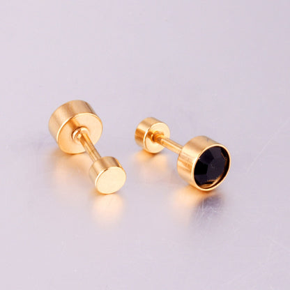 ASON 3-7mm Round Crystal Screw Piercing Stud Earrings Gold Color Black Stainless Steel Female Christmas Gift Party Jewelry asonjewelry