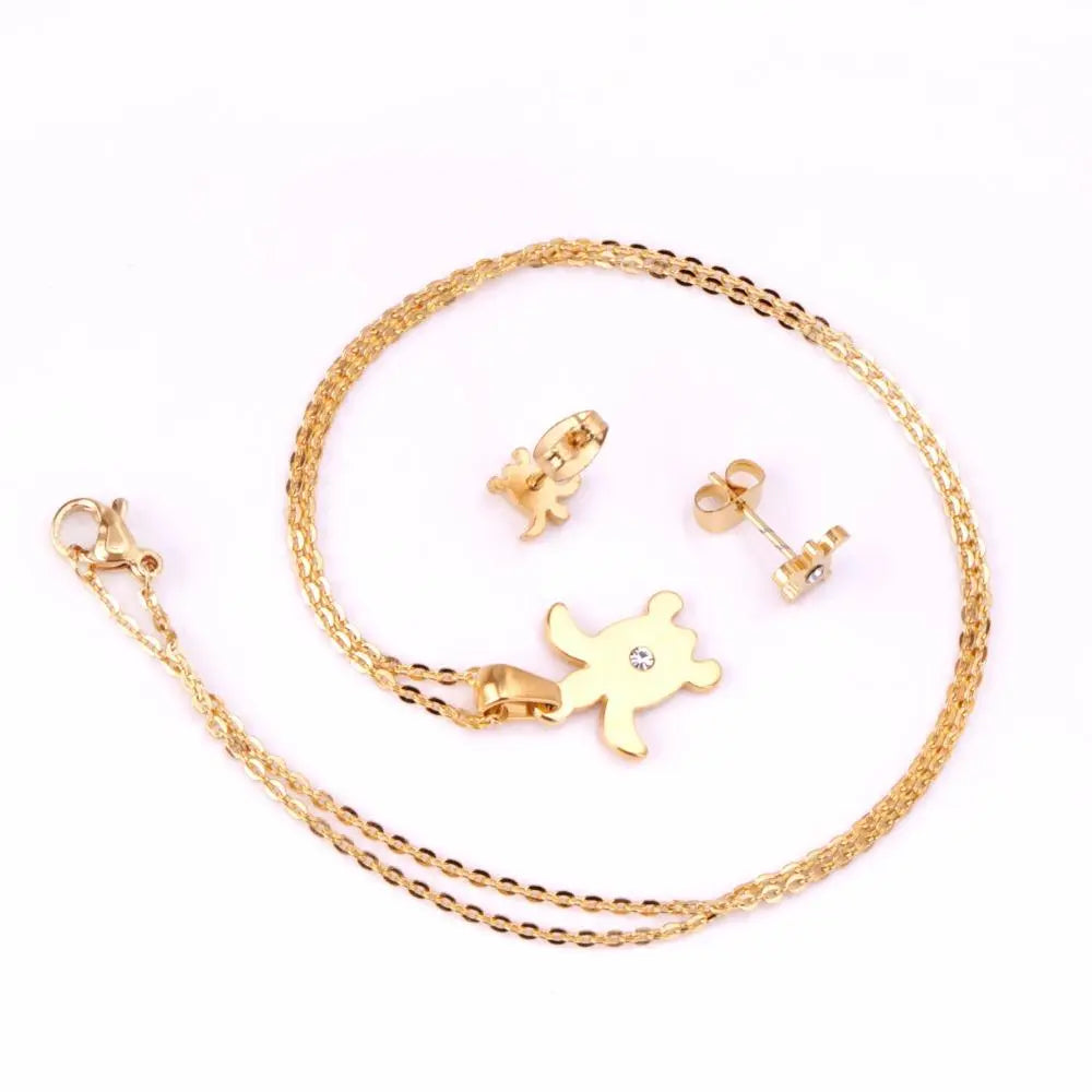 Stainless Steel Dubai African Jewelry Set for Women Girls Gold Color Necklace Earrings Set Indian Jewellery Sets asonjewelry