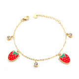 Stainless Steel Strawberry Bracelets For Women Gold Fruit Bracelet Clasp Bangles Jewelry Charms pulseras mujer