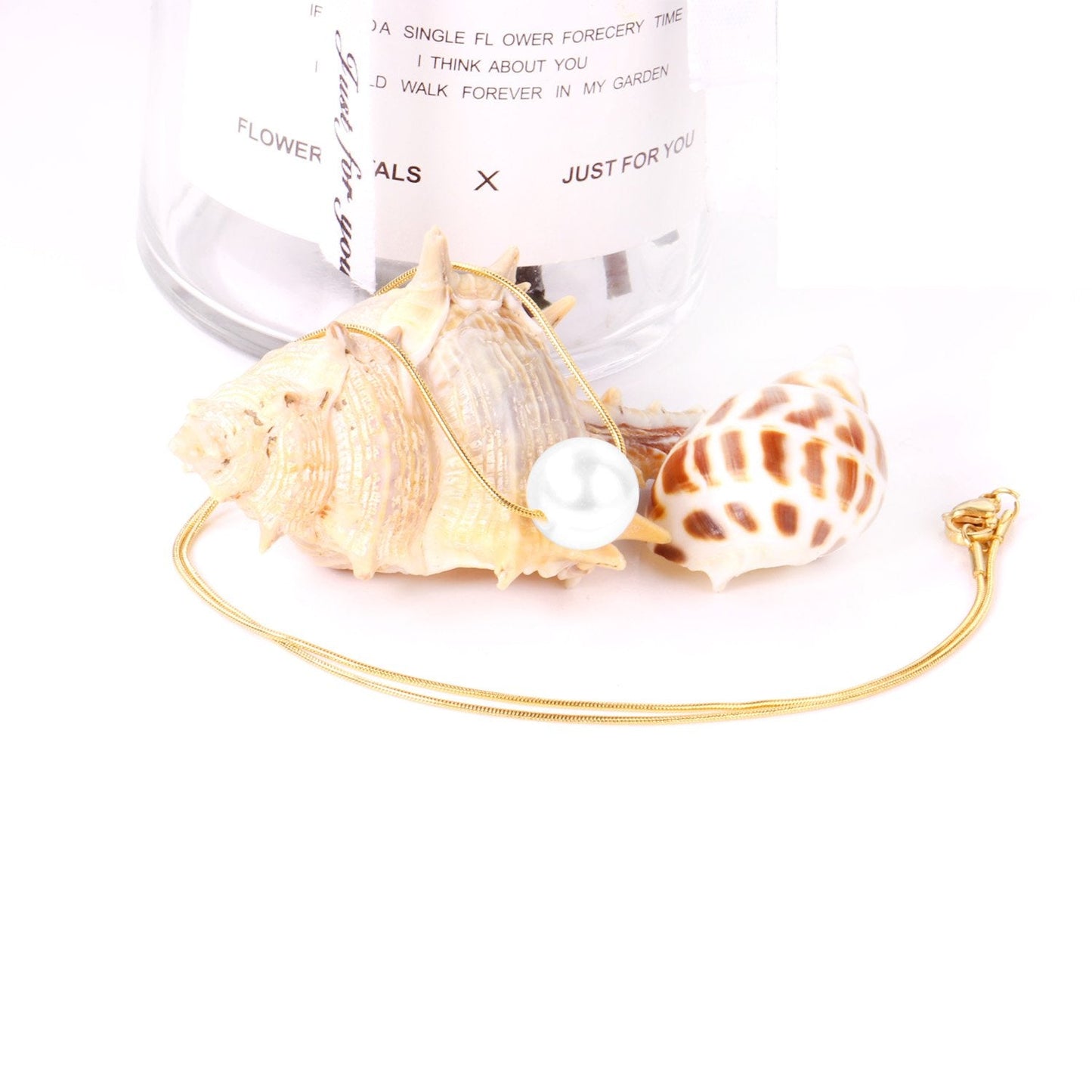 ASON Gold Color Imitation Pearl Pendant Necklace Stainless Steel Snake Chains Necklaces Simple Accessories Women/Girl Party asonjewelry