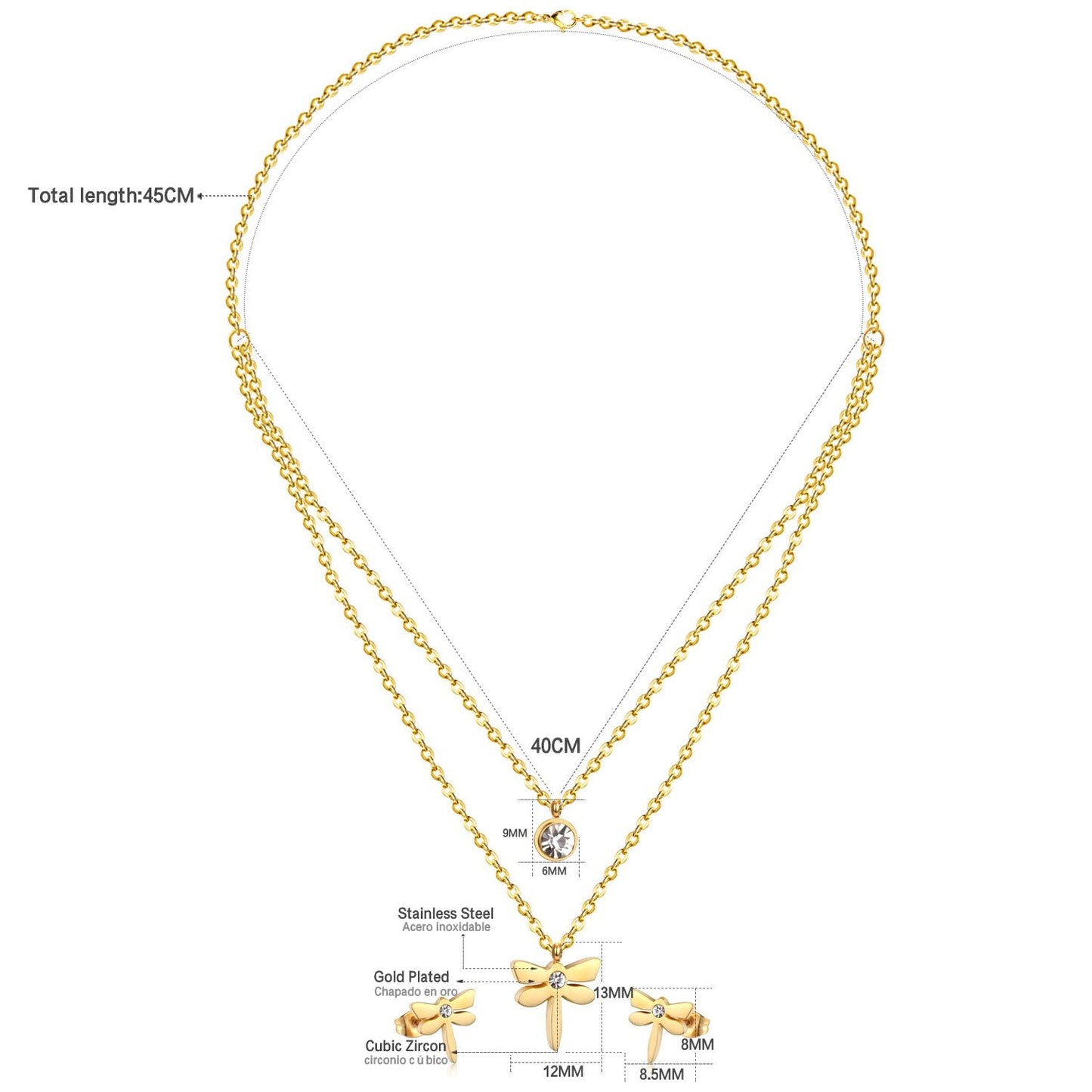 ASON Top 316L Stainless Steel Dragonfly Necklace Pendant Bridal Wedding Jewelry Set for Women 2019 Small Stud Earring Sets asonjewelry