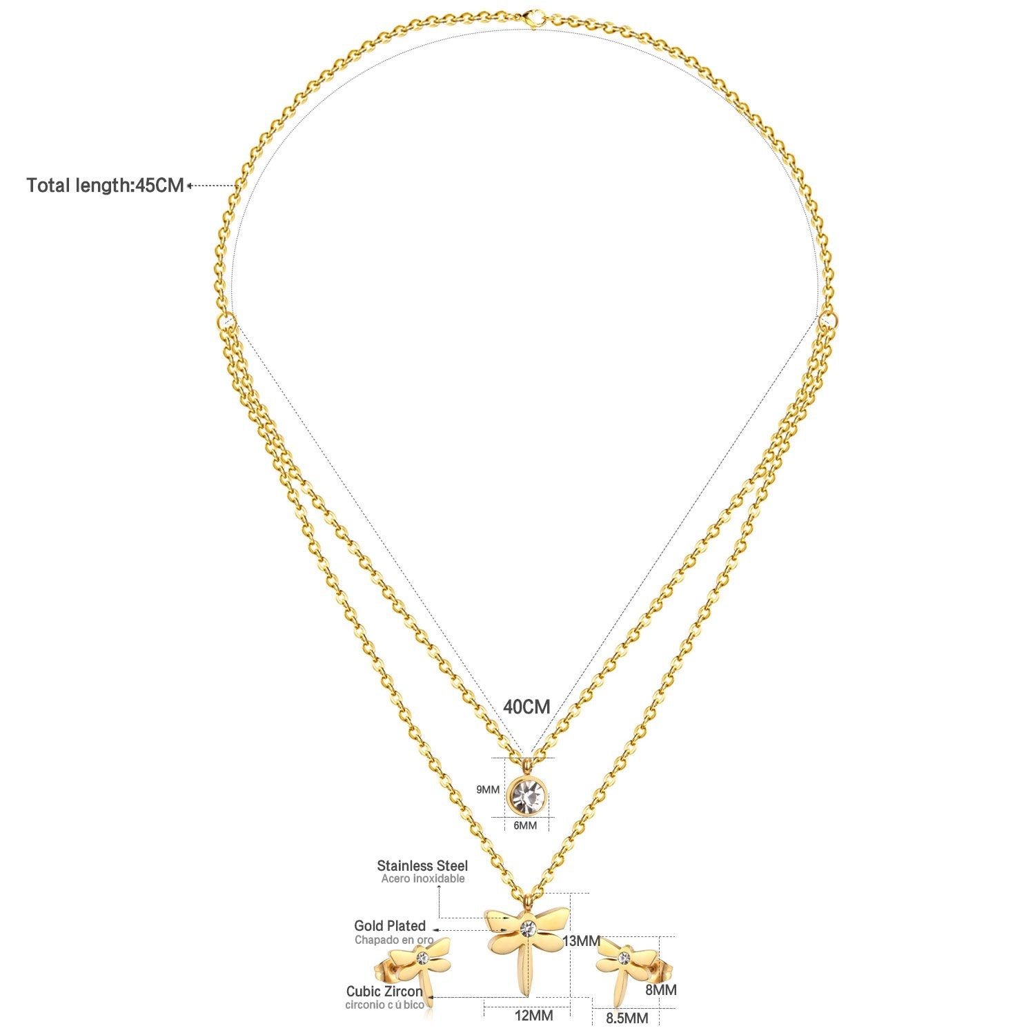 ASON Top 316L Stainless Steel Dragonfly Necklace Pendant Bridal Wedding Jewelry Set for Women 2019 Small Stud Earring Sets asonjewelry