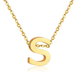 ASON Delicado Estilo Clásico Inicial 26 Letras Alfabeto Cadena Colgante Collar Acero Inoxidable Color Oro Joyería Gargantillas 